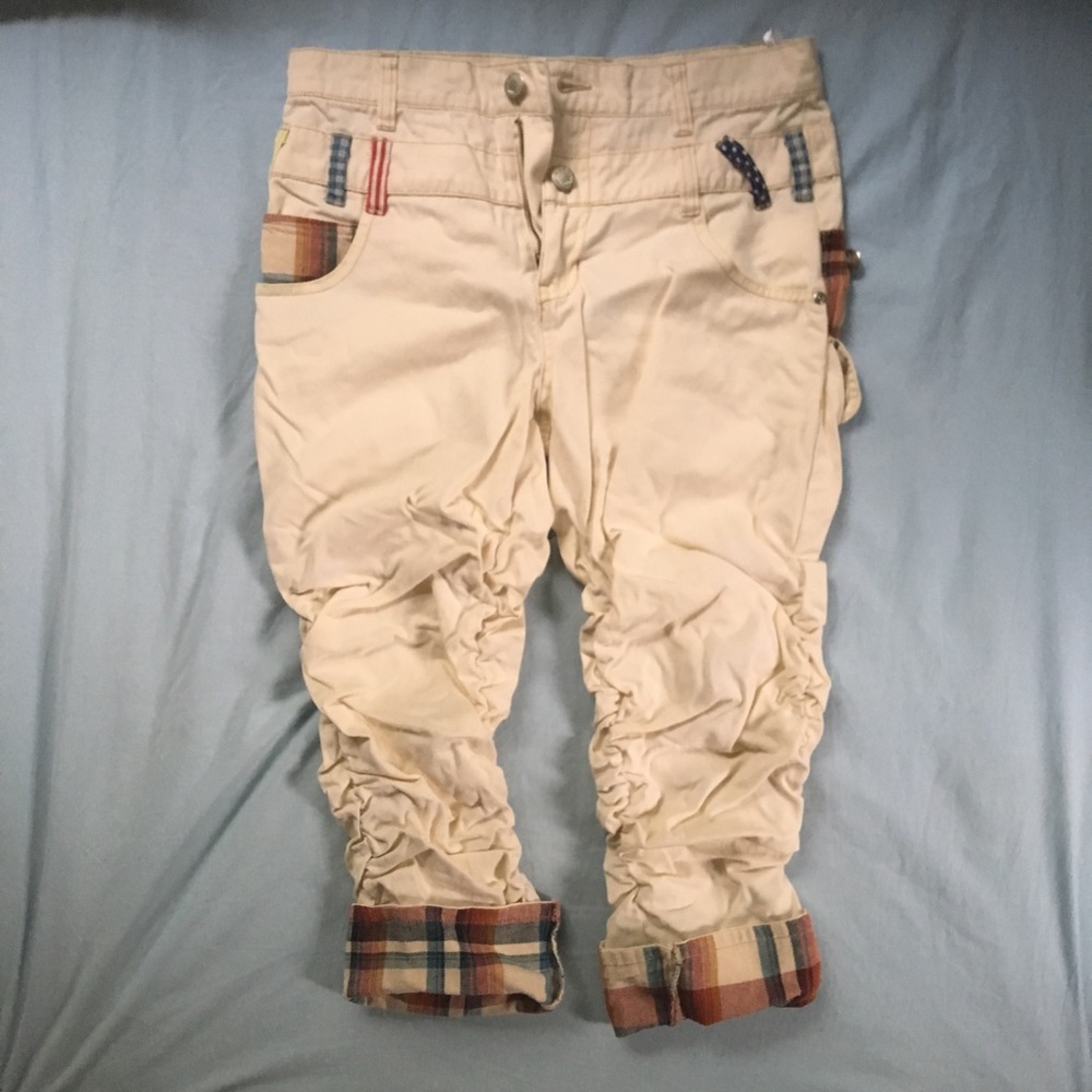 Plaid Ruched Cropped Pants